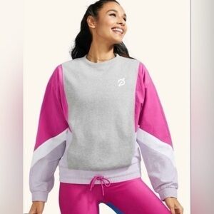 Peloton Chic Fabric Mix Pullover Pink and Gray Sweatshirt